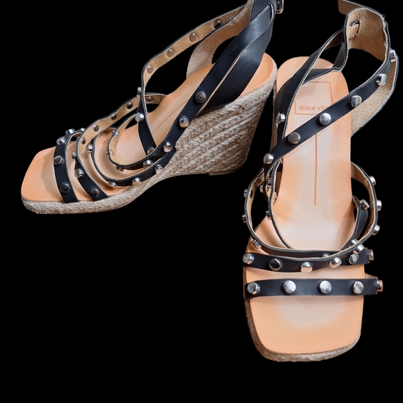 Dolce Vita Shoes - Dolce Vita Maxton Black Studded Espadrille Wedge Sandals 6M